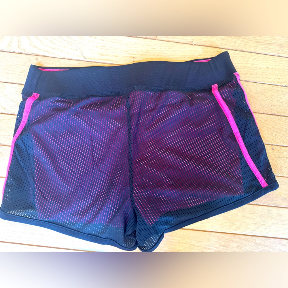 New Balance, Size Small hot pink over black mesh running shorts. EUC.